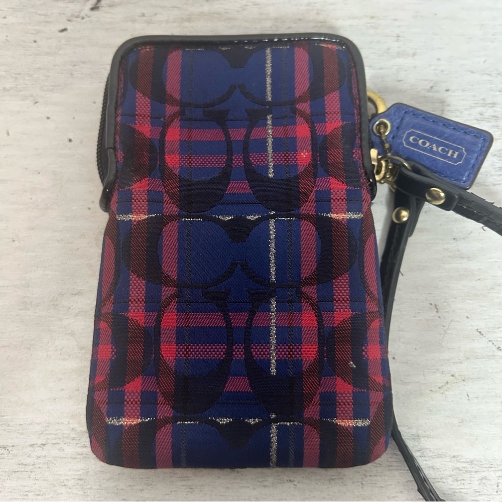 Coach Red and Blue Plaid Wallet - Picture 5 of 12